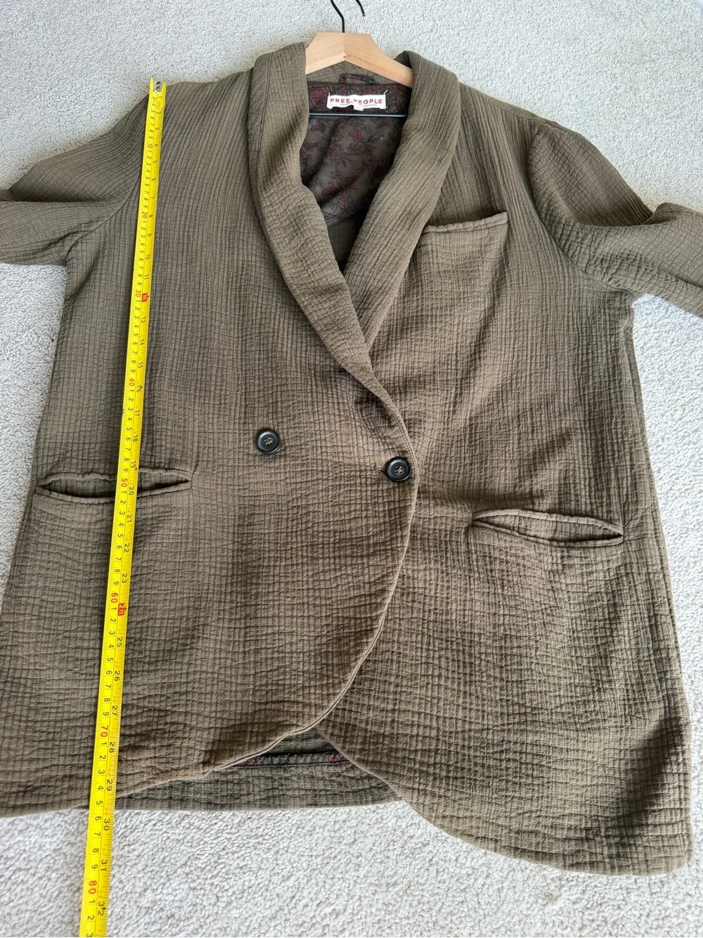 Free People Rumors Blazer Jacket Olive Green Double Gauze Cotton Oversized S